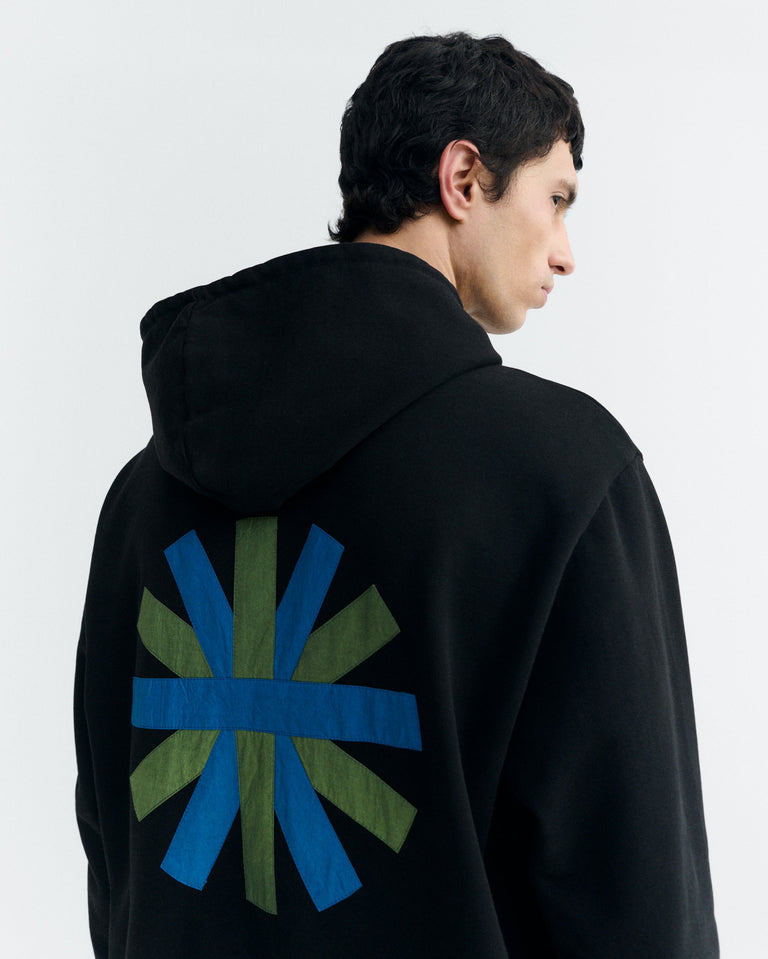 Sudadera negra patched sol espalda Simon sostenible - 3