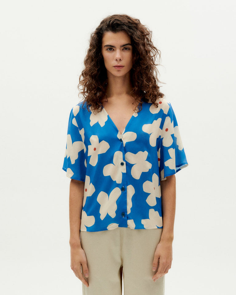 Blusa azul flores butterfly Libelula sostenible -1