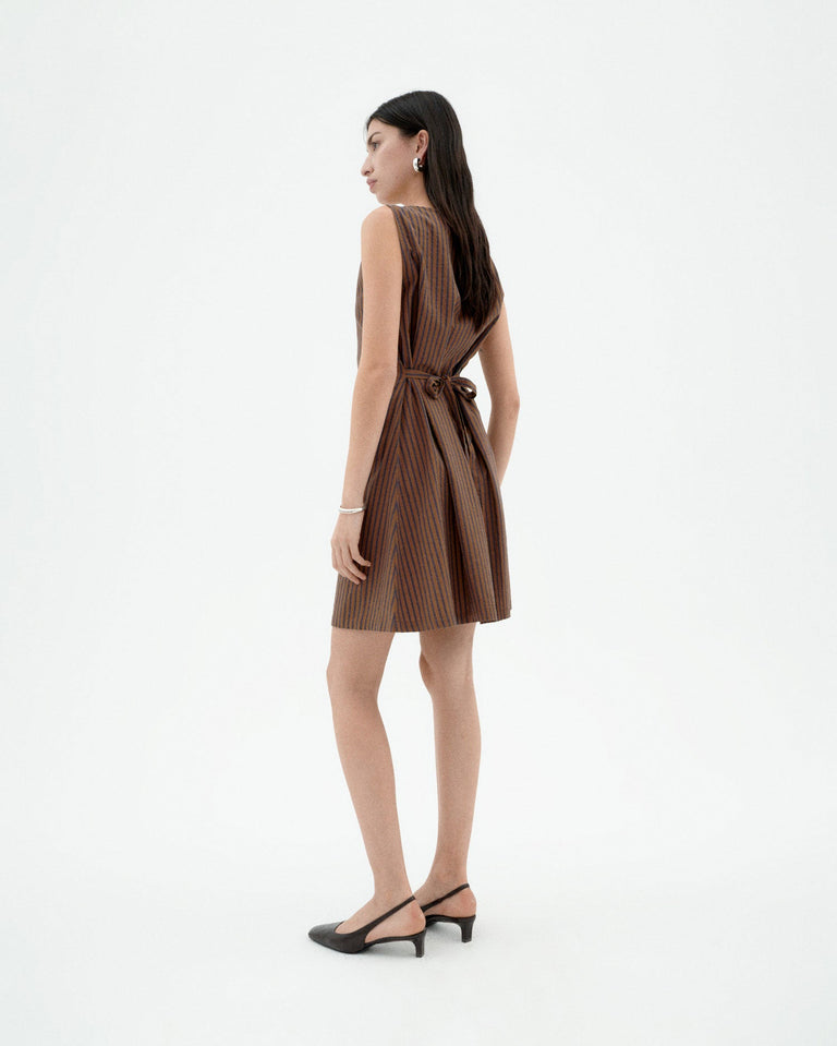 Vestido marrón rayas Cecile sostenible-2