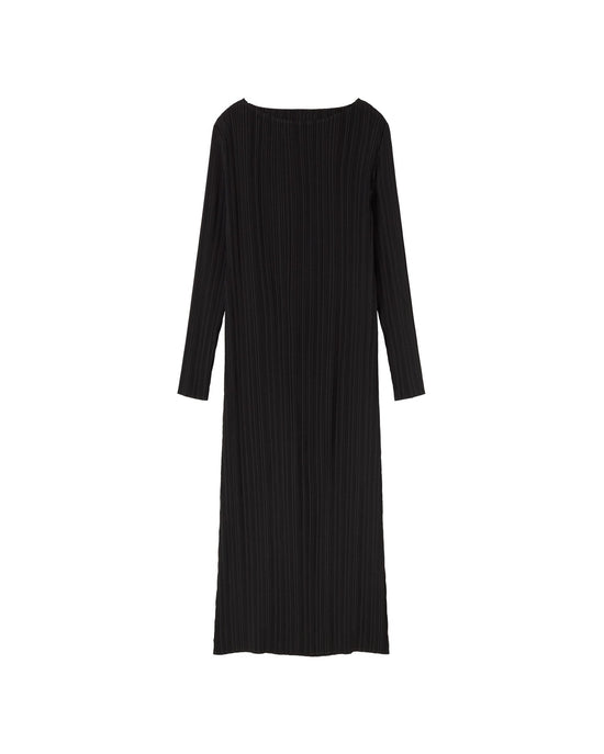 Vestido negro plisado Myrtle sostenible  - silueta 1