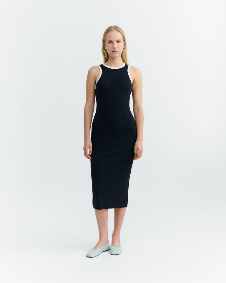 Vestido slim navy abertura espalda Doechi sostenible - 1