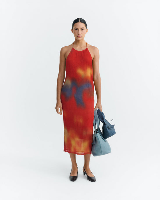 Vestido midi plisado rojo flowers Miriam sostenible - 1