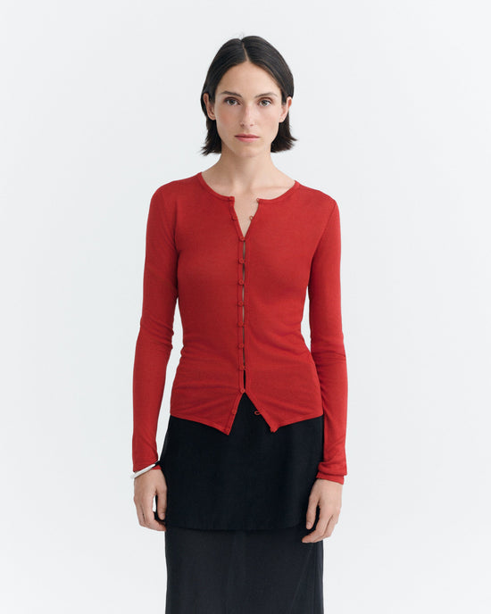 Cardigan punto rojo transparente Manon sostenible - 2