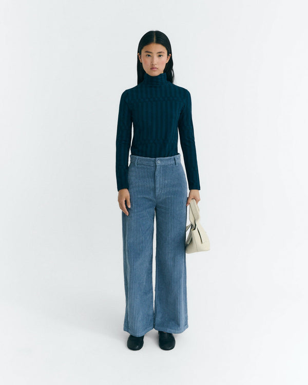 Pantalón tiro alto pana azul Karina sostenible - 2