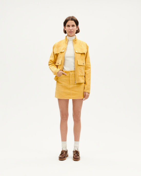 金米黃色燈芯絨迷你裙