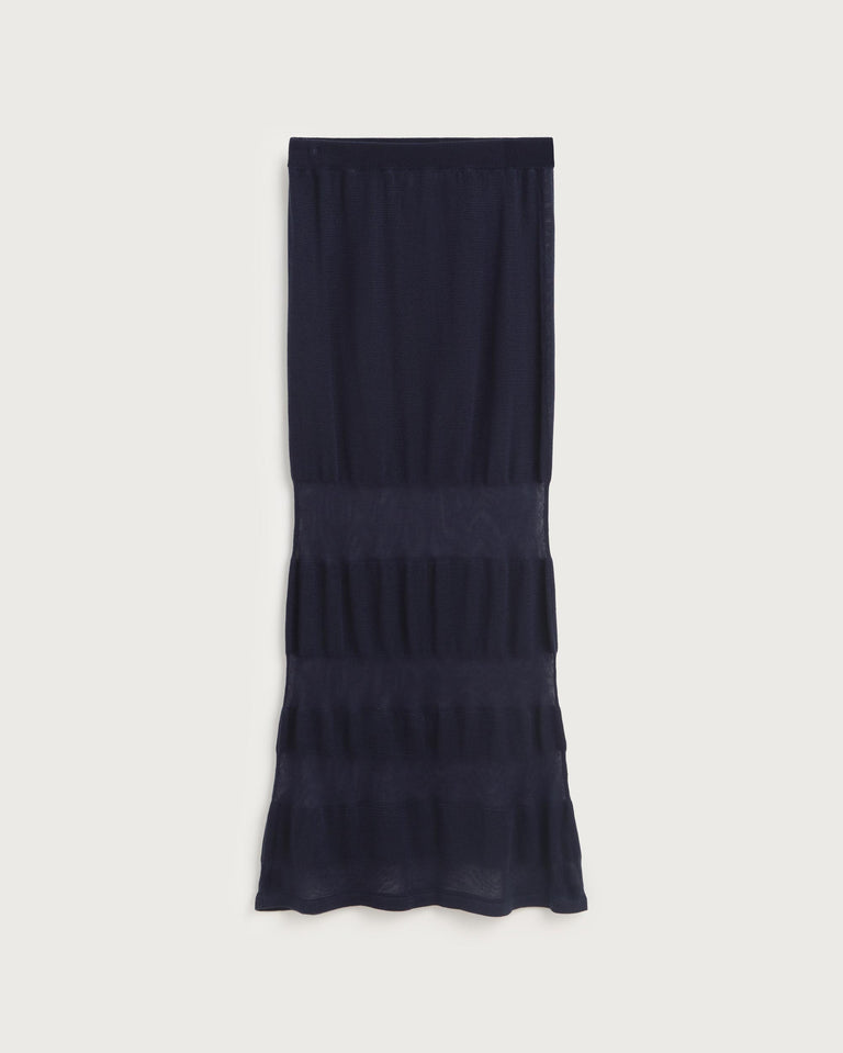 Falda larga rayas semitransparente navy Noira sostenible silueta - 1