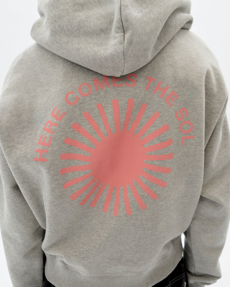 Hoodie gris retro sol rosa espalda Valeria sostenible - 3