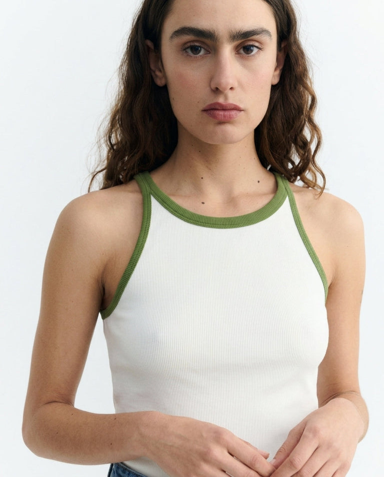 Top halter blanco contraste verde Harriet sostenible - 1.4
