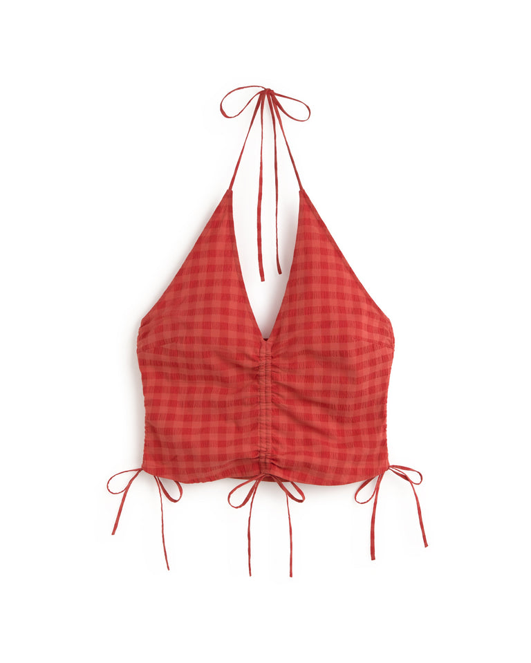 Top regulable seersucker rojo Hiba sostenible silueta - 1