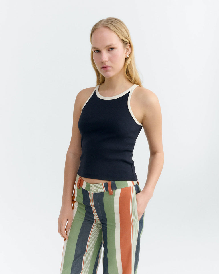 Top halter navy contraste blanco Harriet sostenible - 3