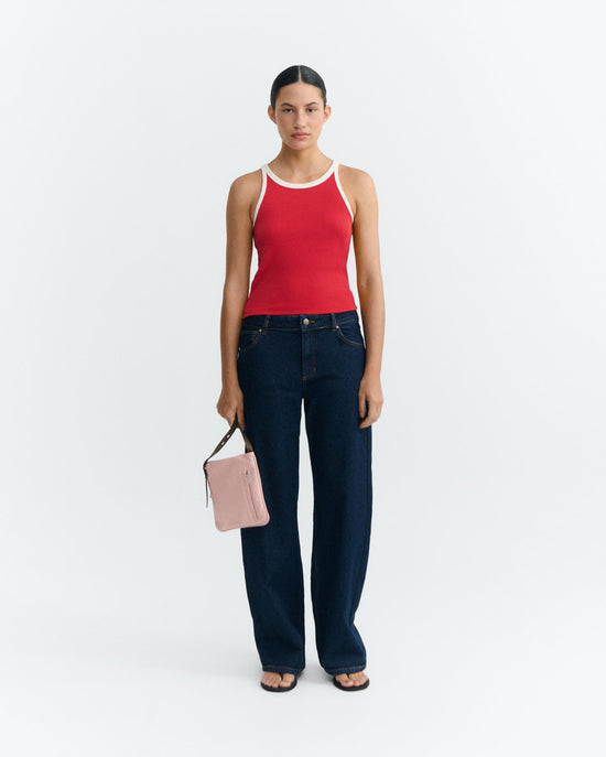 Top halter rojo contraste blanco Harriet sostenible - 1