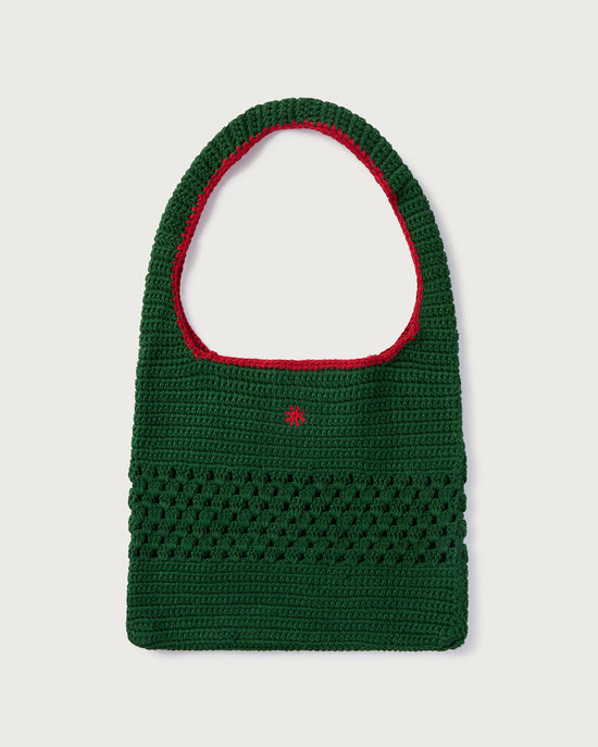 Green crochet handbag handwoven